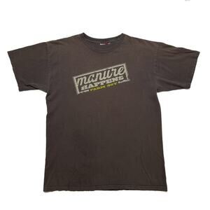 Manure Happens Farm Boy Novelty T-Shirt Brown Short Sleeve Funny Farmer Y2K